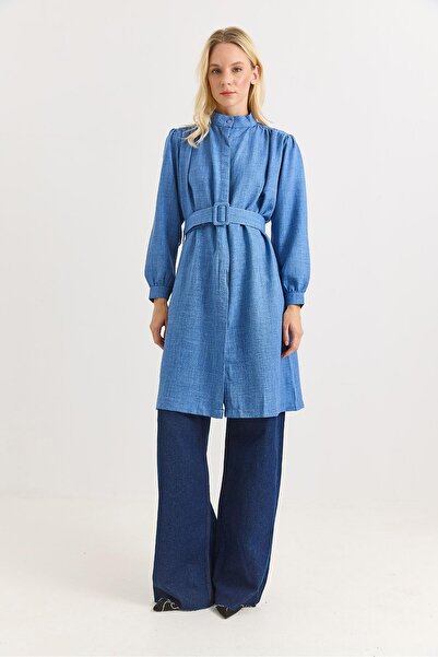 Raneel Kazançlı Alışveriş Hakim Collar Belted Aerobin Tunic Blue