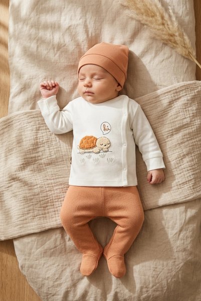 COCSALL Turtle Hug 100% Cotton 3-Piece Newborn Baby Set 0-3 Months - Top with...