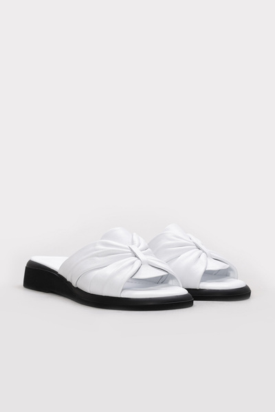 Ayakkabıhane Inside and Outside Genuine Leather White Women's Cross Slippers ...