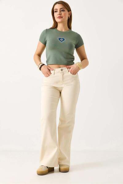 Raneel Kazançlı Alışveriş Women's Spanish Flare Lycra Jean Cream