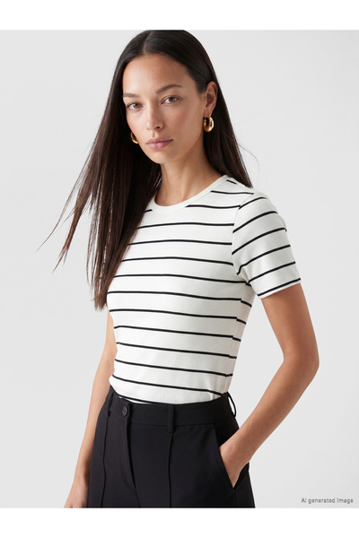LC Waikiki Tricou de damă reiat, cu guler rotund și dungi