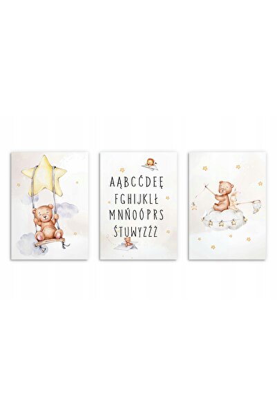 Naklejkomania Set postere pentru copii, Alfabet, ursulet bej 30x40cm