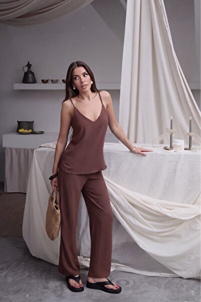 Paw Garage Bluză Shay pentru femei, cu bretele, pantaloni largi, set de vară