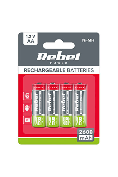 Lechpol Acumulatori reîncărcabili Rebel Ni-MH AA R6 2600mAh, Pachet de 4