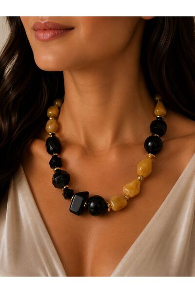 BIJUTERI Yellow Bead Detailed Design Necklace