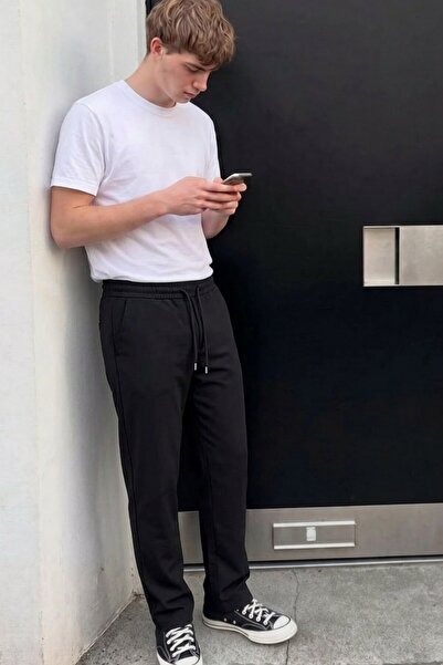 comstar Men's Comfort Fit Wide Leg Black Baggy Pants