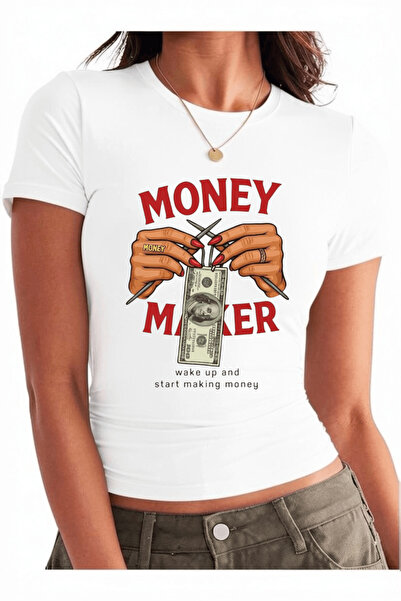 Vordevia Money Maker Printed Cotton Lycra Body Tee Crop T-Shirt