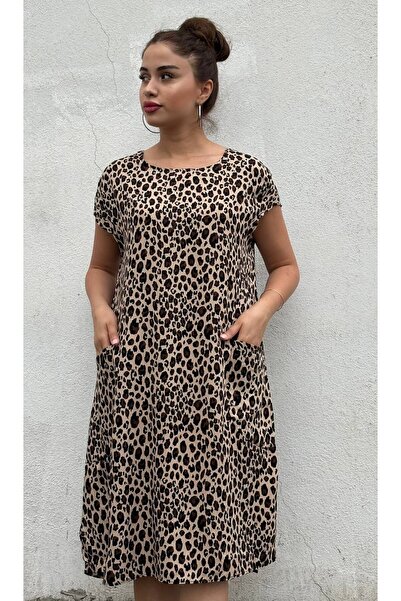 ROKH Women's Leopard Pattern Double Pocket Loose Summer Dress