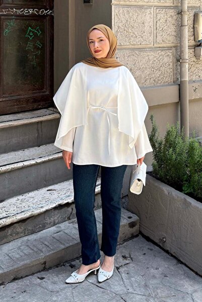 lamelif Oversize Tunic with Cape Detail in White