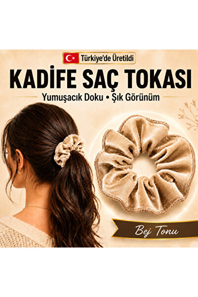 Golden Needle Beige Velvet Hair Clip Scrunchie Soft Textured Flexible Elastic...