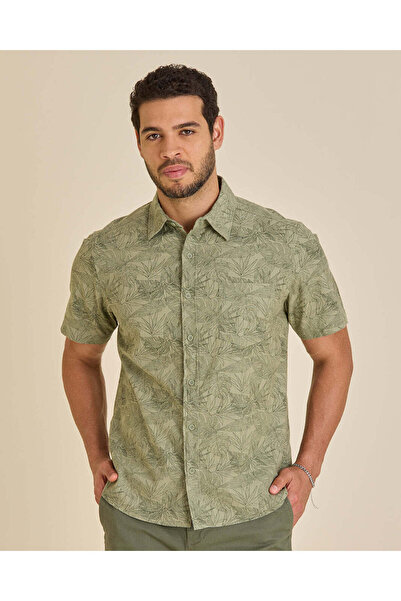 REDTAG Men Green Allover Print Short Sleeve Shirt