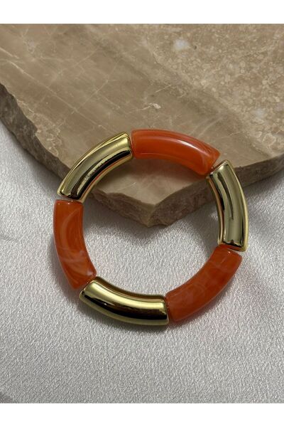 BIJUTERI Gold Detailed Colorful Acrylic Bone Bracelet