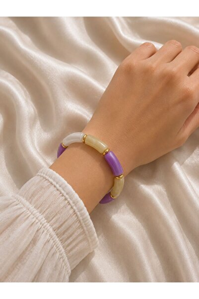 BIJUTERI Gold Detailed Colorful Acrylic Bone Bracelet