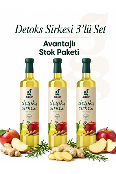 Gürbüzden Detoks Sirkesi 3'lü Seti Enginar Elma Alıç Sandaloz Sakızlı Doğal K...