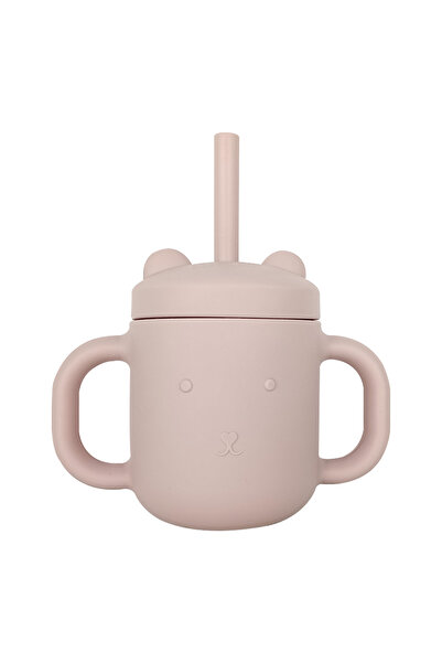 Baby Cloud Ποτηράκι με Καλαμάκι “Αρκούδος” από Σιλικόνη – Απαλό Ροζ