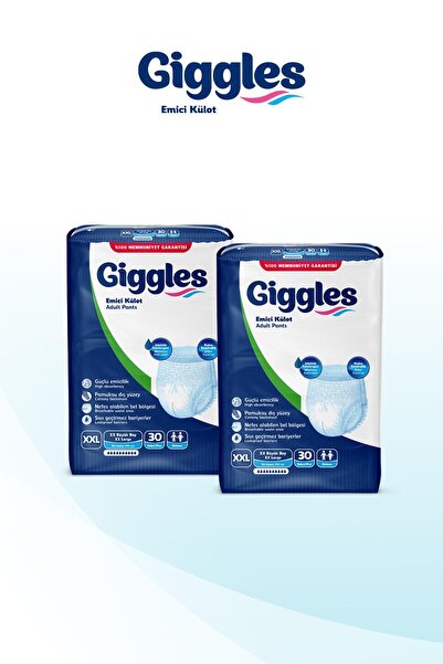 giggles Yetişkin Emici Külot Bez XXLarge Bel Ölçüsü 170+cm Islaklık Göstergeli 30'lu 2 Paket 60 Adet