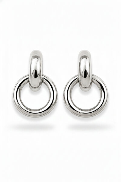 Jack Ferrero Silver Color Steel Hoop Detailed Stylish and Modern Women's Earr...