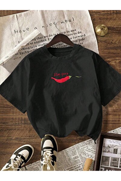 Touz Moda Stay Spicy Printed Unisex Oversize T-Shirt