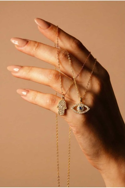 Liviena Palm - Iris Çelik Gold Kolye Set