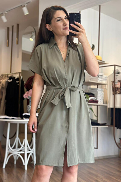 Unique Boutique Green Modal Fabric Waist Belted Midi Dress