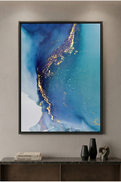 Jasmine Art Aqua Aura Abstract Wall Art | Framed Canvas Print with Gold Foil ...