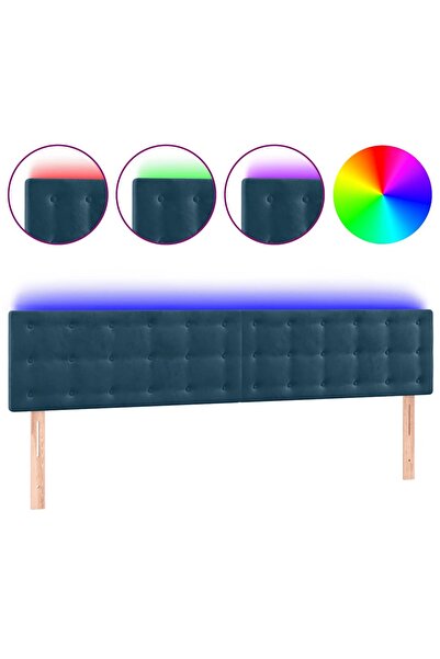 vidaxl Tăblie de pat cu LED, albastru închis, 200x5x78/88 cm, catifea