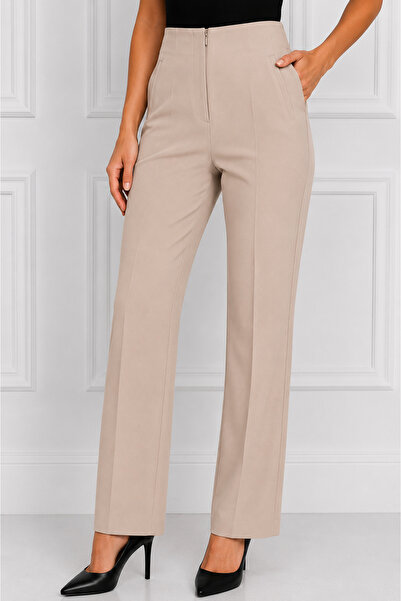 RUUJ COLLECTİON Front Zipper Fabric Trousers Plus Size Pants