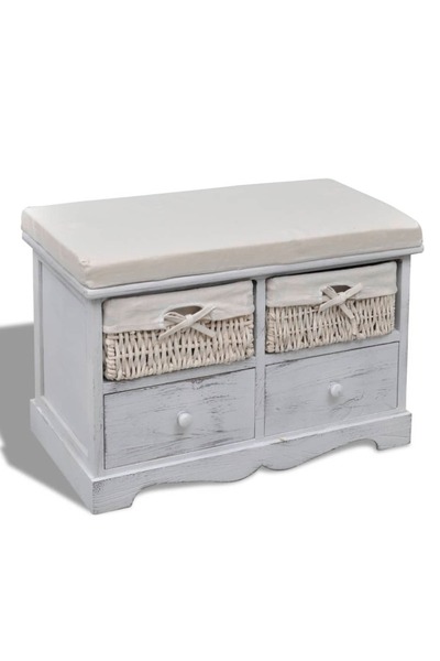 vidaxl Bancă de depozitare, alb, 62x33x42 cm, lemn de paulownia
