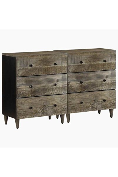 vidaxl Comode 2 buc. Gri deschis 60 x 33,5 x 75 cm Lemn masiv de mango