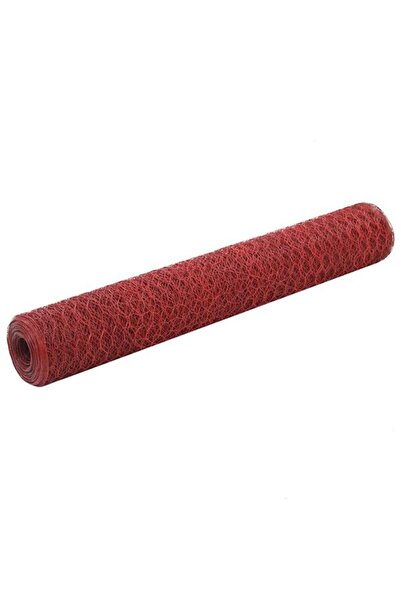 vidaxl Plasa de gard din sarma de găini, roșie, 25 x 1 m, oțel placat cu PVC