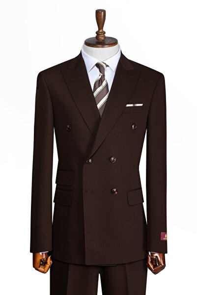 ilayda emir Brown Browne Luxury, Slim Fit, Double Breasted, Men's Suit