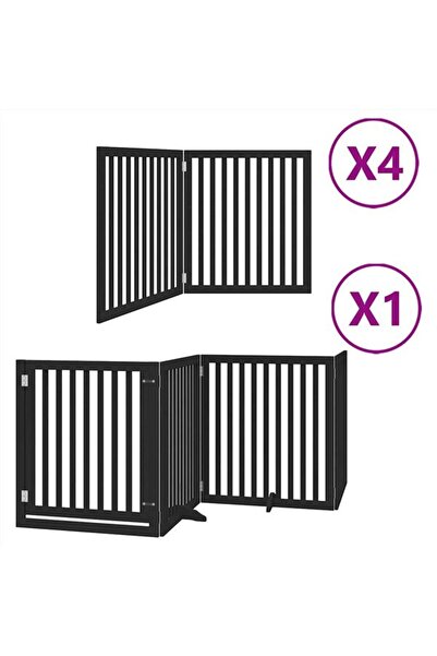 vidaxl Barieră pliabilă pentru câini cu ușă, 12 panouri, negru, 960 cm, lemn ...