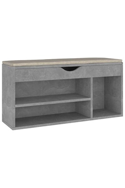 vidaxl Bancă pentru încălțăminte cu pernă, gri beton, 104 x 30 x 49 cm, lemn ...