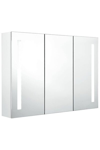 vidaxl Dulap cu oglindă pentru baie cu LED, Alb lucios, 89 x 14 x 62 cm