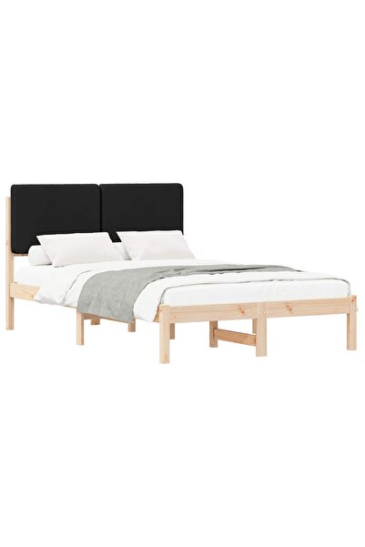 vidaxl Cadru de pat cu tăblie tapițată cu headboard Negru 135 x 190 cm