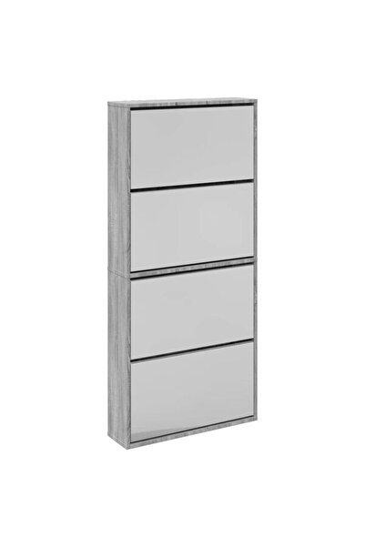 vidaxl Pantofar cu oglindă, 4 niveluri, gri Sonoma, 63 x 17 x 134 cm