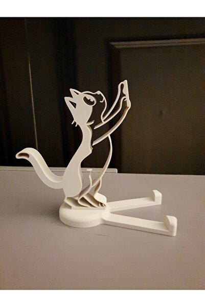 Kedi Figürlü 3D Tasarım Masaüstü Telefon Standı