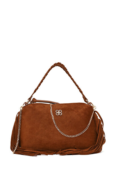 Derimod Women's Brown Long Chain Strap Tasseled Suede Shoulder Bag 26Pbd291810