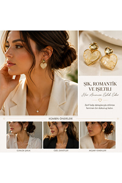 kasımoğulları concept Heart Patterned Gold Women's Earrings