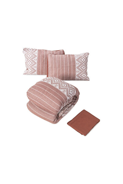 Midas Furniture COTTON BEDDING SET OF 4 PCS KING SIZE( 193*203 CM) RED & WHITE