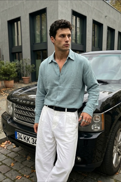 Livio Ferri Yurin Erkek Premium Müslin %100 Pamuk Oversize Uzun Kollu Gömlek