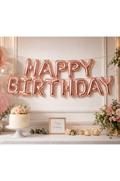 DODOMAR Happy Birthday Rose Gold Foil Balloon Lettering Set 13 Pieces with St...