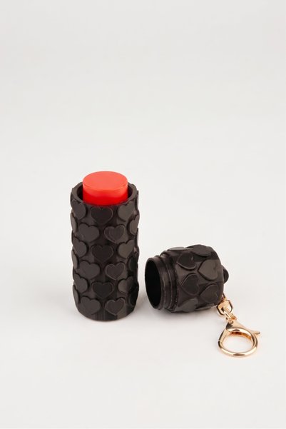 Vivaq Heart Pattern Black Lipstick Lip Gloss Case 3D Printing Charm Bag Accessory Keychain