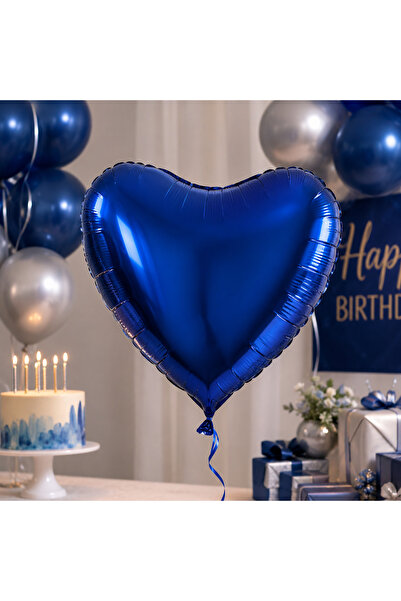 DODOMAR Koyu Mavi Kalp Folyo Balon 18 İnç Doğum Günü Parti Süsü Dekorasyon Ba...