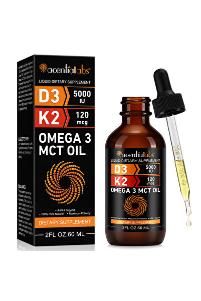 ACENTIALLABS Vitamina D3 5000 IU + K2 120mcg + Omega 3, Picături Lichide, 60ml