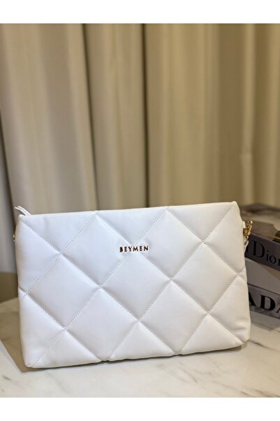 Labien Butik Lüks Marka Kapitone Desenli Clutch Çanta – Beyaz