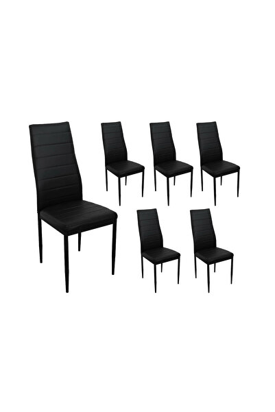 Target Home Καρέκλες 6τμχ. μαύρο PVC 40,5x42x98εκ. μαύρος σκελετός μεταλλικός