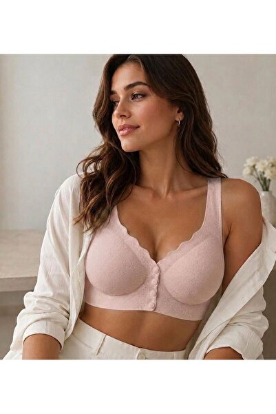 Layza Front Buttoned Non-Marking Laser Cut Wire-Free Bra with Thick Straps an...