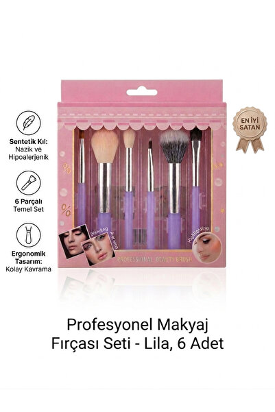 Floraglow 6’lı Makyaj Fırça Seti Mor Saplı Profesyonel Yüz ve Göz Makyaj Fırç...