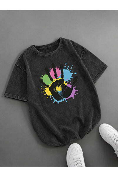 Pink Sky Acid Washed Oversize Unisex T-Shirt Washed Vintage Street Style Stre...